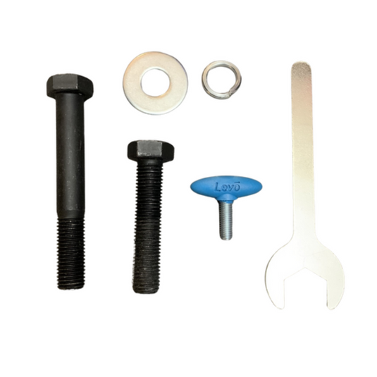 Hardware For Most LEVO Stands: Includes M16 x 70mm Bolt, M16 x 100mm Bolt, Washers, Wrench, & LEVO Knob for Laptop Platform Shaft.