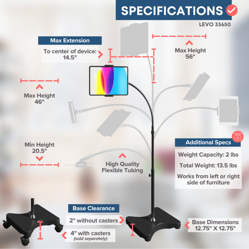 Load image into Gallery viewer, REFURBISHED LEVO Gooseneck Tablet Floor Stand WITHOUT Casters