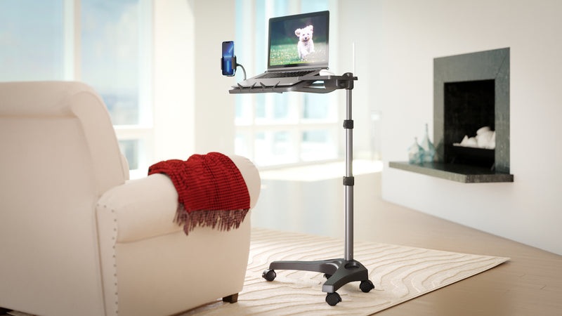 Load image into Gallery viewer, LEVO G2 V16 Rolling Laptop Workstation Stand Cart - WITH MOUSE TRAY and PHONE MOUNT

