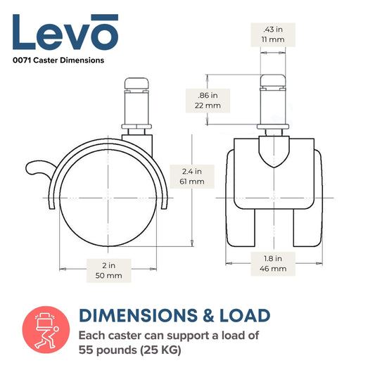 Caster WITH LOCK - 2 inch - 11.0 mm D Stem - SINGLE (You'll Need 4 for a set)