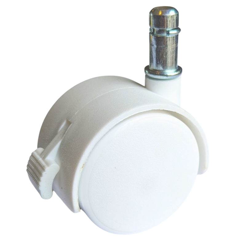 Load image into Gallery viewer, White caster wheel with metal axle on a white background
