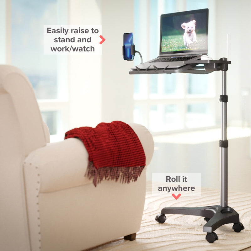 Load image into Gallery viewer, LEVO G2 V16 Rolling Laptop Workstation Stand Cart - WITH MOUSE TRAY and PHONE MOUNT
