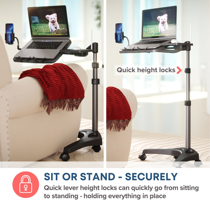 Load image into Gallery viewer, LEVO G2 V16 Rolling Laptop Workstation Stand Cart - WITH MOUSE TRAY and PHONE MOUNT
