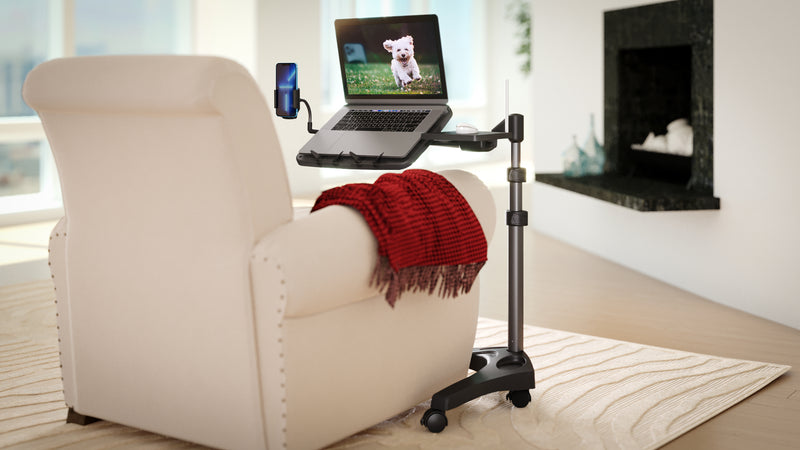 Load image into Gallery viewer, LEVO G2 V16 Rolling Laptop Workstation Stand Cart - WITH MOUSE TRAY and PHONE MOUNT
