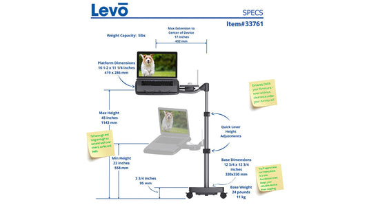 ORIGINAL LEVO G2 Deluxe Rolling Laptop Stand WITH Mouse Tray 22761