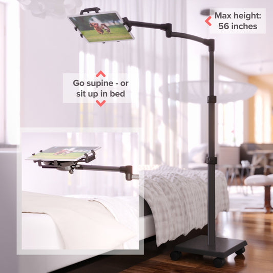 LEVO G2 Deluxe Tablet Floor Stand β Adjustable Height 30"β56", 5-Axis Arm, Universal Fit for iPad, Kindle, Samsung & More β Hands-Free Use in Bed, Sofa, Office β Gunmetal Grey