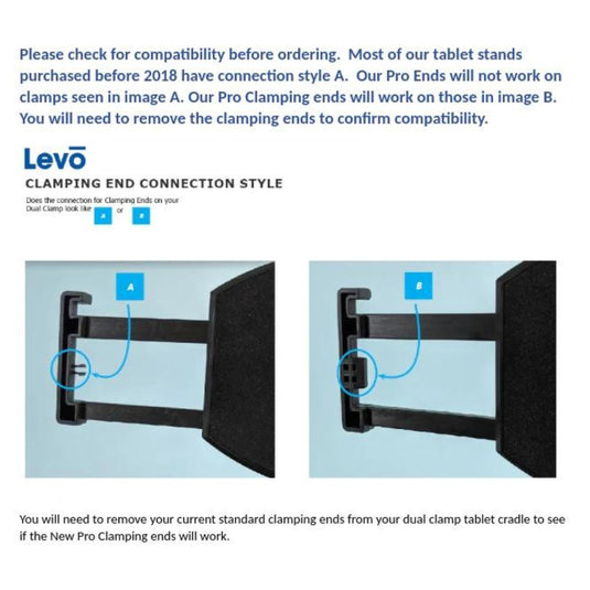 LEVO Pro Clamping Ends for Tablet Stands with Dual Clamp - SET OF 4 (Complete Set)