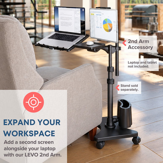LEVO 2nd Arm with Tablet & Portable Monitor Holder – Dual-Screen Accessory for LEVO Laptop Stands