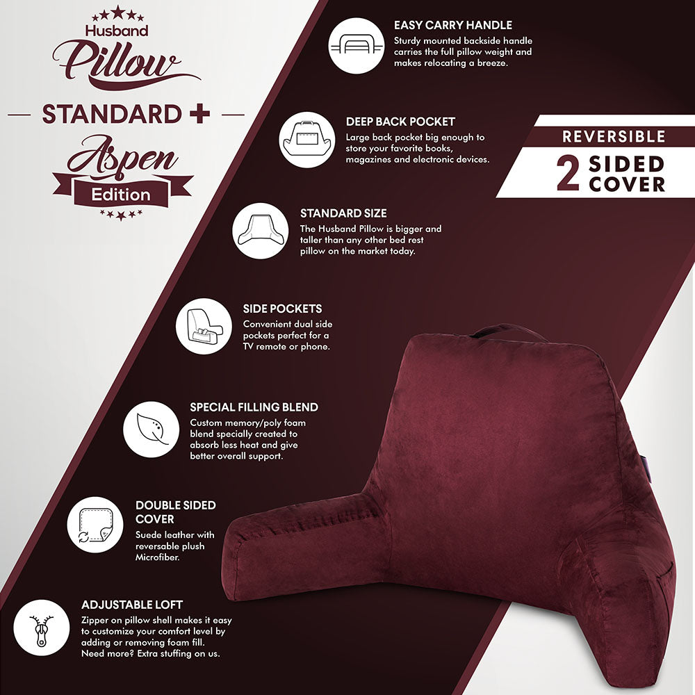 Husband Pillow Aspen Edition Backrest Pillow with Arms & Two-Sided Reversible Fabric - Size Standard