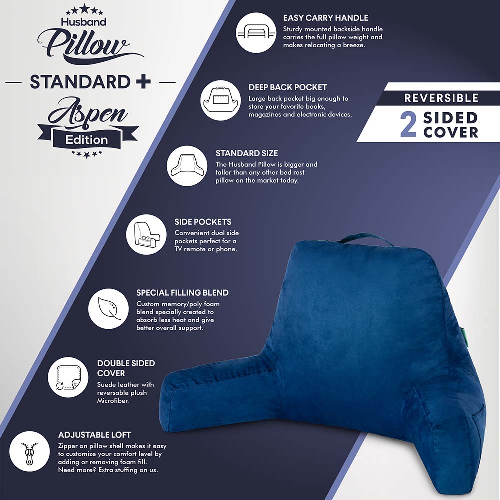 Husband Pillow Aspen Edition Backrest Pillow with Arms & Two-Sided Reversible Fabric - Size Standard