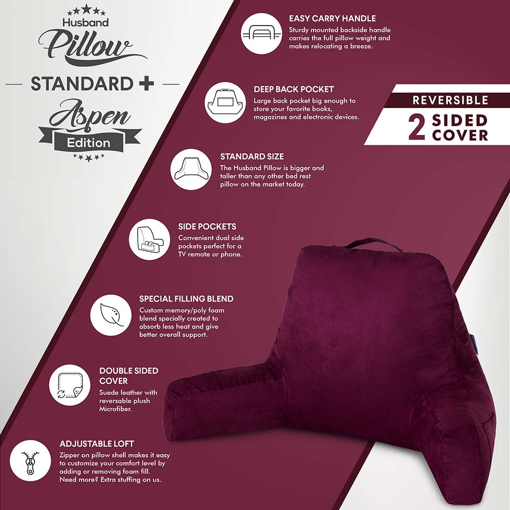 Husband Pillow Aspen Edition Backrest Pillow with Arms & Two-Sided Reversible Fabric - Size Standard