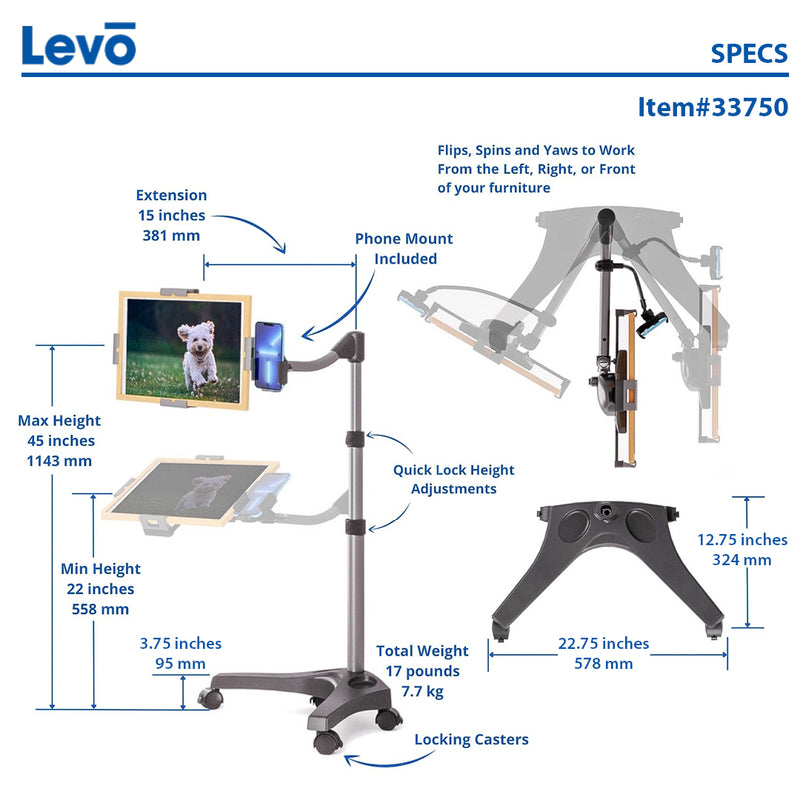 Load image into Gallery viewer, LEVO G2 V16 Rolling Tablet Stand Cart For Most Tablets &amp; Cases
