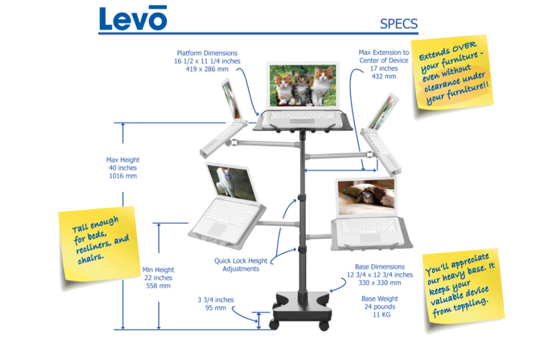 Load image into Gallery viewer, REFURBISHED LEVO Rolling Laptop Workstation Stand  - Mouse Tray Sold Separately
