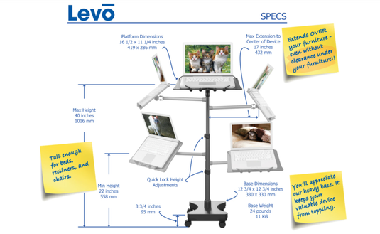 REFURBISHED LEVO Rolling Laptop Workstation Stand  - Mouse Tray Sold Separately