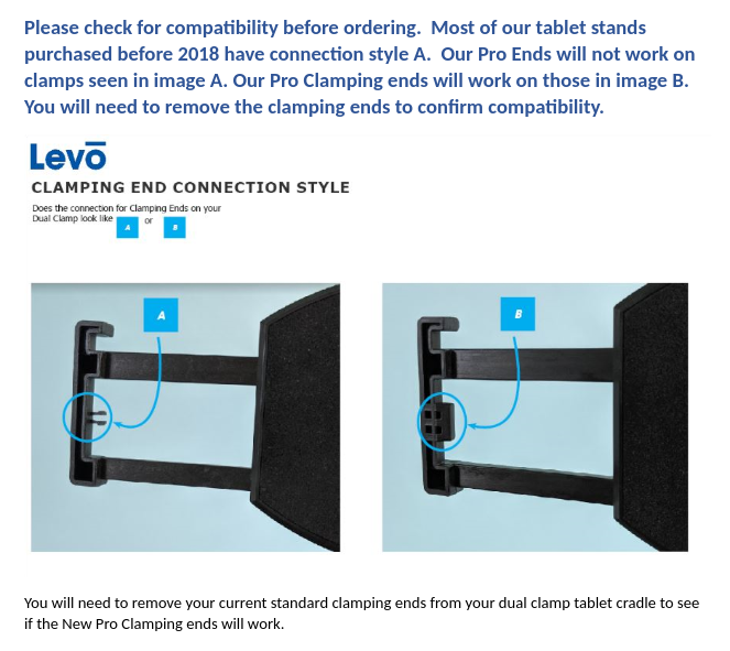 Load image into Gallery viewer, LEVO Pro Clamping Ends for Tablet Stands with Dual Clamp - SET OF 4 (Complete Set)
